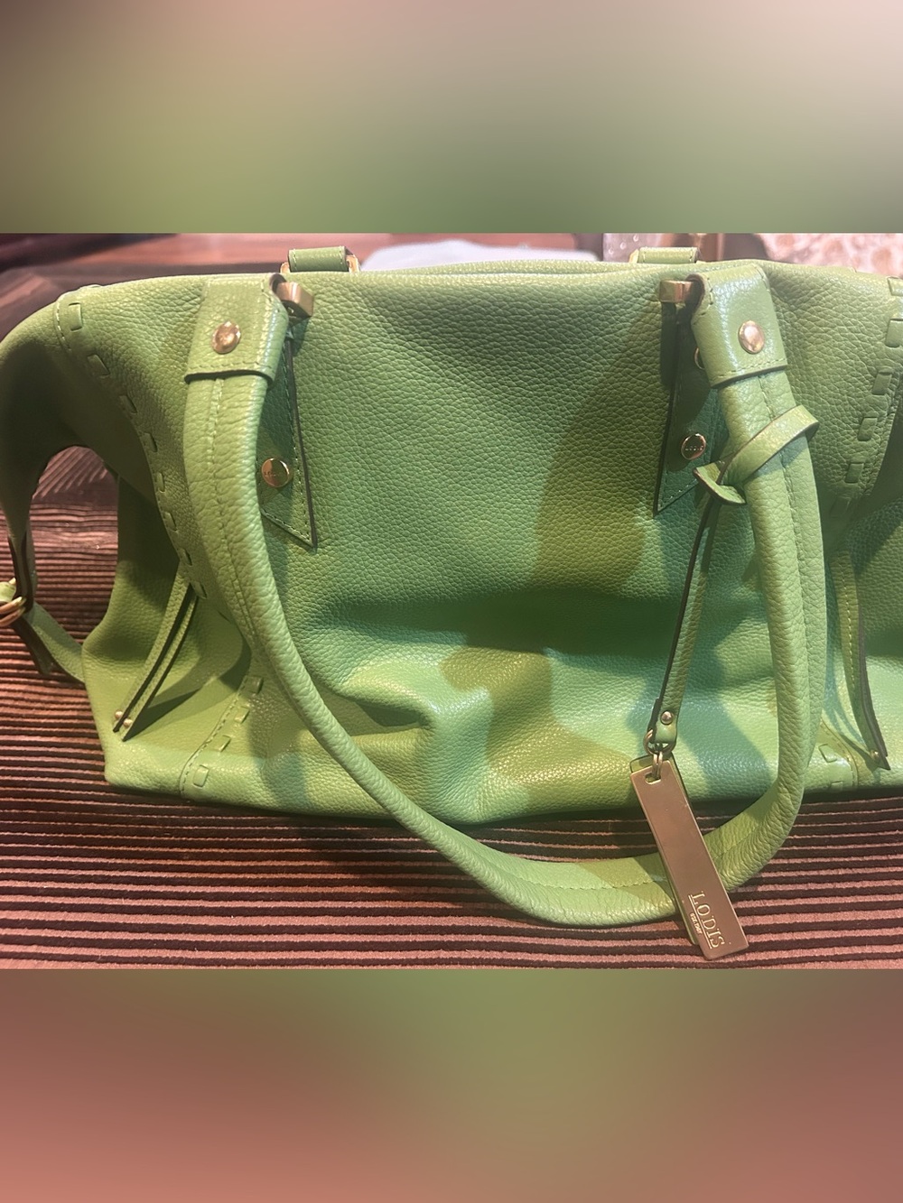 LODIS Green Leather Satchel Handbag